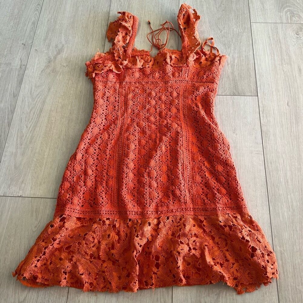 Free People Orange Crochet Lace Sundress - Picture 4 of 9